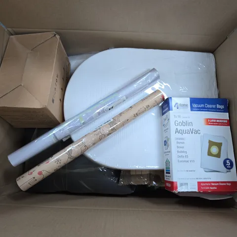 APPROXIMATELY 15 ASSORTED HOUSEHOLD PRODUCTS TO INCLUDE WRAPPING PAPER, TOILET SEAT AND HOOVER BAGS