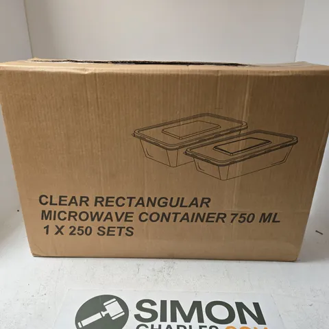 CLEAR RECTANGULAR MICROWAVE CONTAINERS 750 ML - BOX OF 250 SETS
