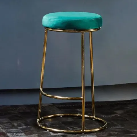 BOXED SET OF 2 68CM MODERN GREEN VELVET BAR STOOLS WITH GOLD FOOTREST