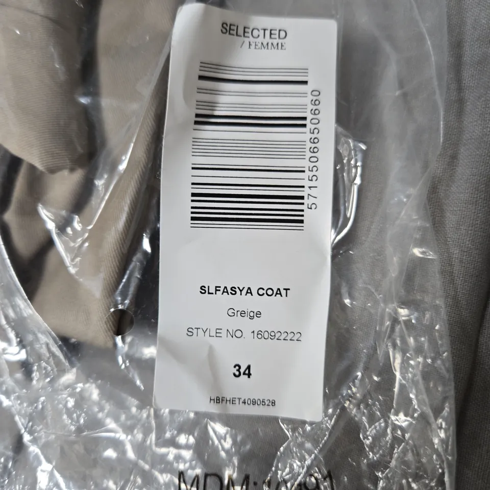 BAGGED SELECTED FEMME SLFASYA COAT – GREIGE, UK 6 (EU 34)