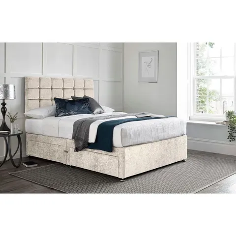 BAGGED IDLEWOOD DIVAN BED WITH 24" HEADBOARD ON STRUTS - 4'6 DOUBLE, CREAM (3 ITEMS)