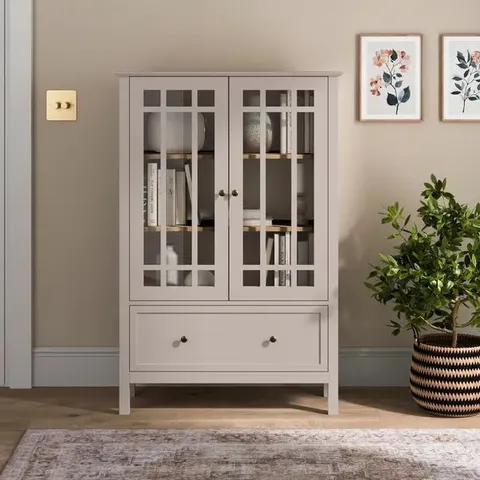 BOXED HANWORTH LARGE DISPLAY CABINET - STONE (1 BOX)