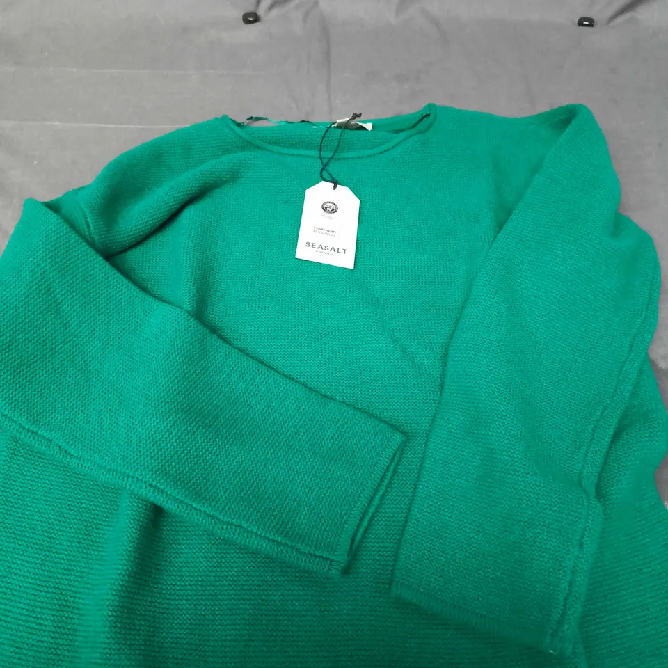 SEASALT CORNWALL FRUITY JUMPER GLADE – MERINO WOOL KNIT, UK 12, GREEN