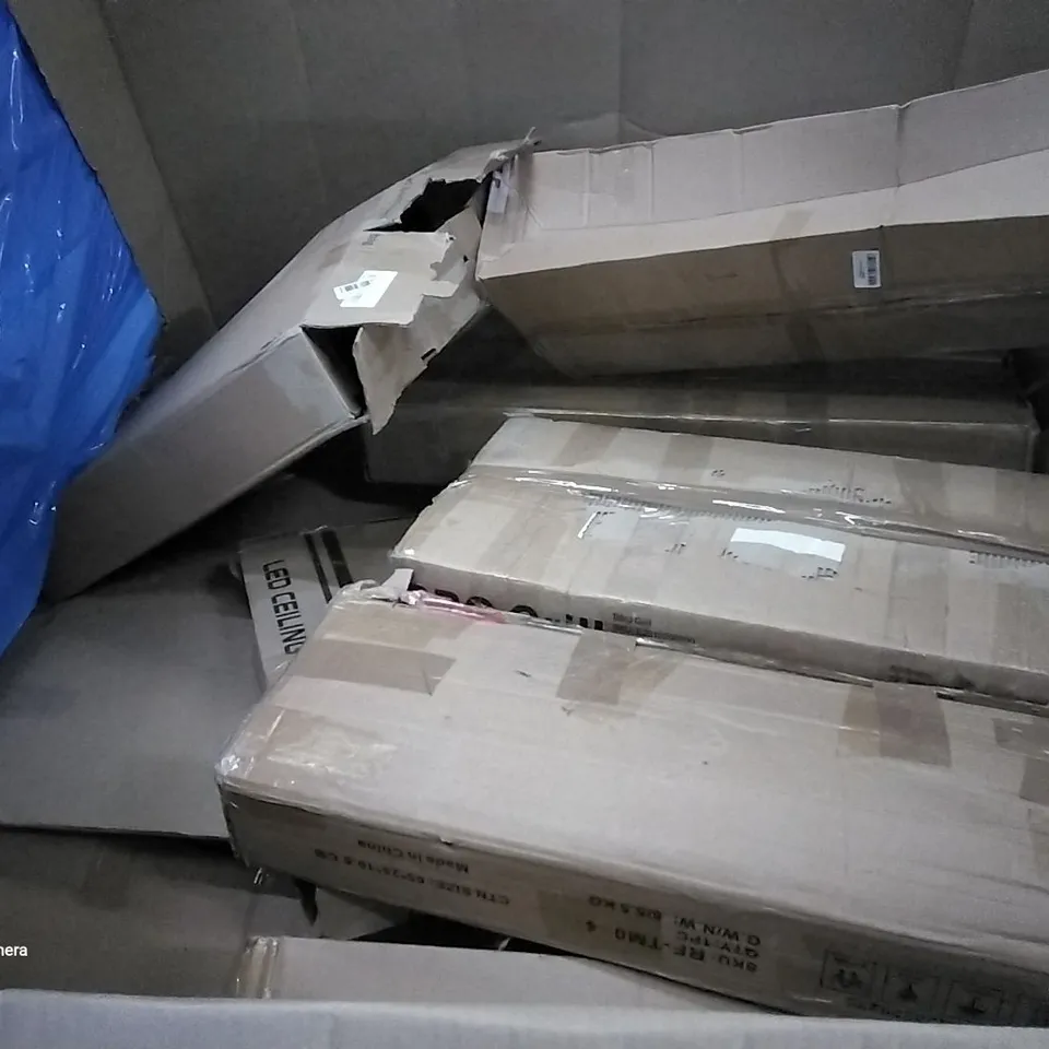PALLET OF ASSORTED ITEMS INCLUDING HOME AUTOMATIC TRASH CAN, PUZZLE EXERCISE MATS, FABIAN CLARKE PHOTO FRAMES, HOMIDEC DRYING RACK, BBQ GRILL, LED CEILING MOUNTED LIGHT
