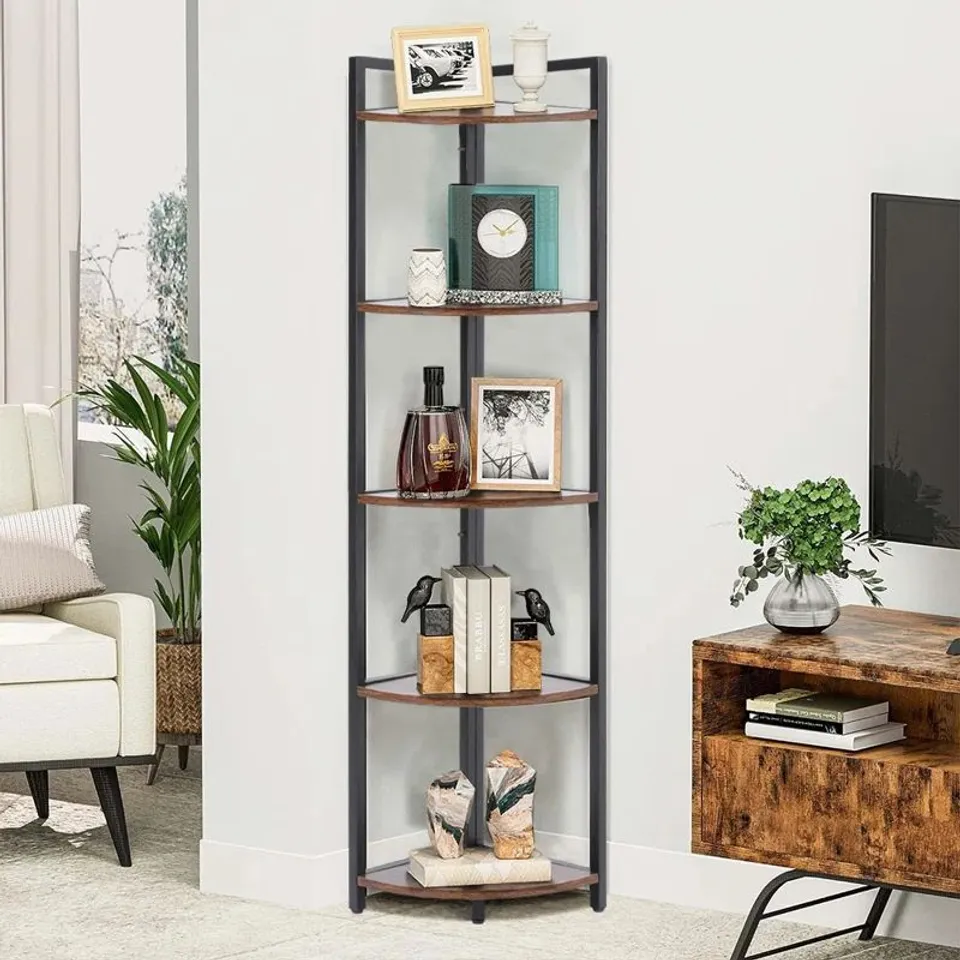 BOXED JANELLE 150cm H X 42cm W IRON CORNER BOOKCASE - VINTAGE (1 BOX)