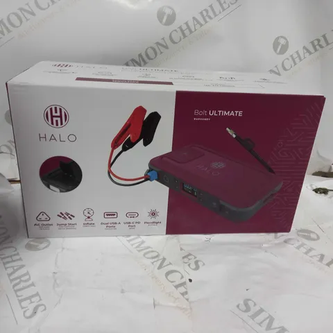 BOXED HALO BOLT ULTIMATE POWER BANK W/JUMP STARTER AIR COMPRESSOR & AC OUTLET BLACK/MARBLE