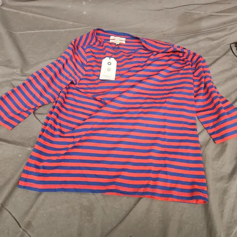 Seasalt Cornwall The Sailor Top – Red & Navy Stripe, Organic Cotton, UK 14 (US 12)