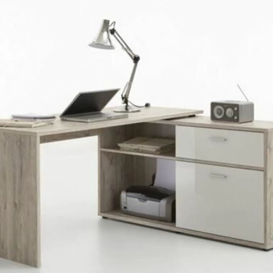 BOXED L-SHAPED DESK OAK/MATT WHITE (2BOXES)
