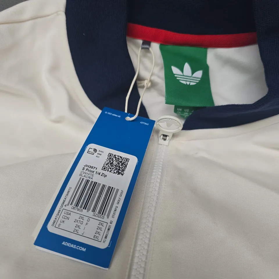 ADIDAS WHITE TRACK JACKET WITH NAVY TRIM AND DIAMOND ARGYLE STRIPE – 2XL