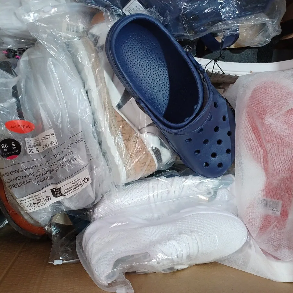 BOX OF APPROXIMATELY 20 ASSORTED PAIRS OF SHOES IN VARIOUS STYLES & SIZES TO INCLUDE PUBLIC DESIRE, KELSI, VANS, ETC