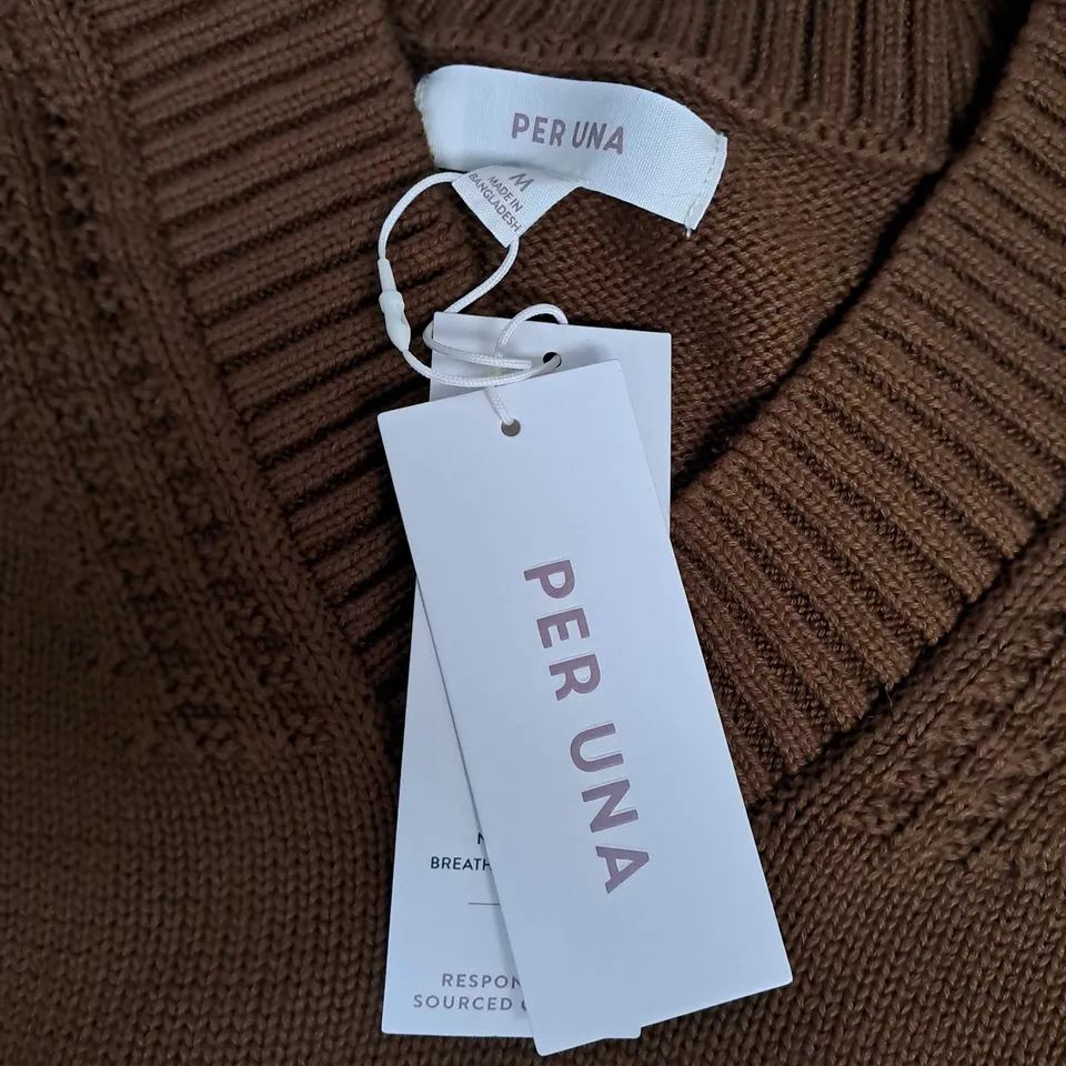 PER UNA KNIT EFFECT SWEATER IN BROWN - MEDIUM