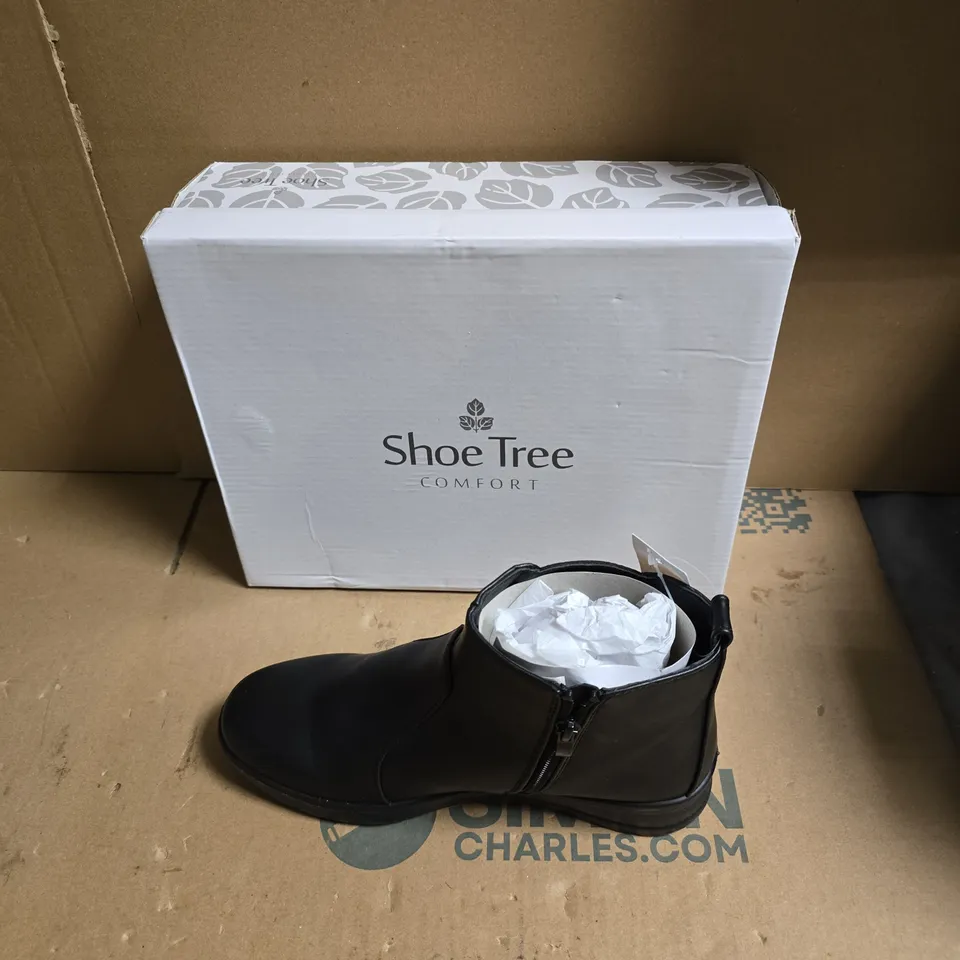 BLACK LEATHER ANKLE BOOT WITH SIDE ZIP – SHOE TREE COMFORT - UK SIZE 5