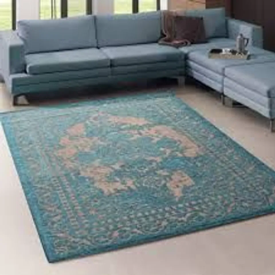 BRAND NEW BAGGED MERINOS CARPET MARAKESH SERIES 1002 30 TURQUOISE RUG - 120 x 170cm
