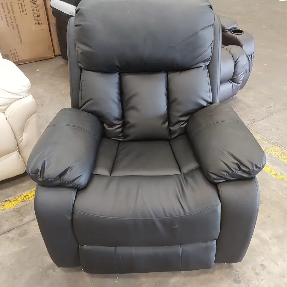 DESIGNER FAUX LEATHER POWER RECLINER CHAIR - BLACK