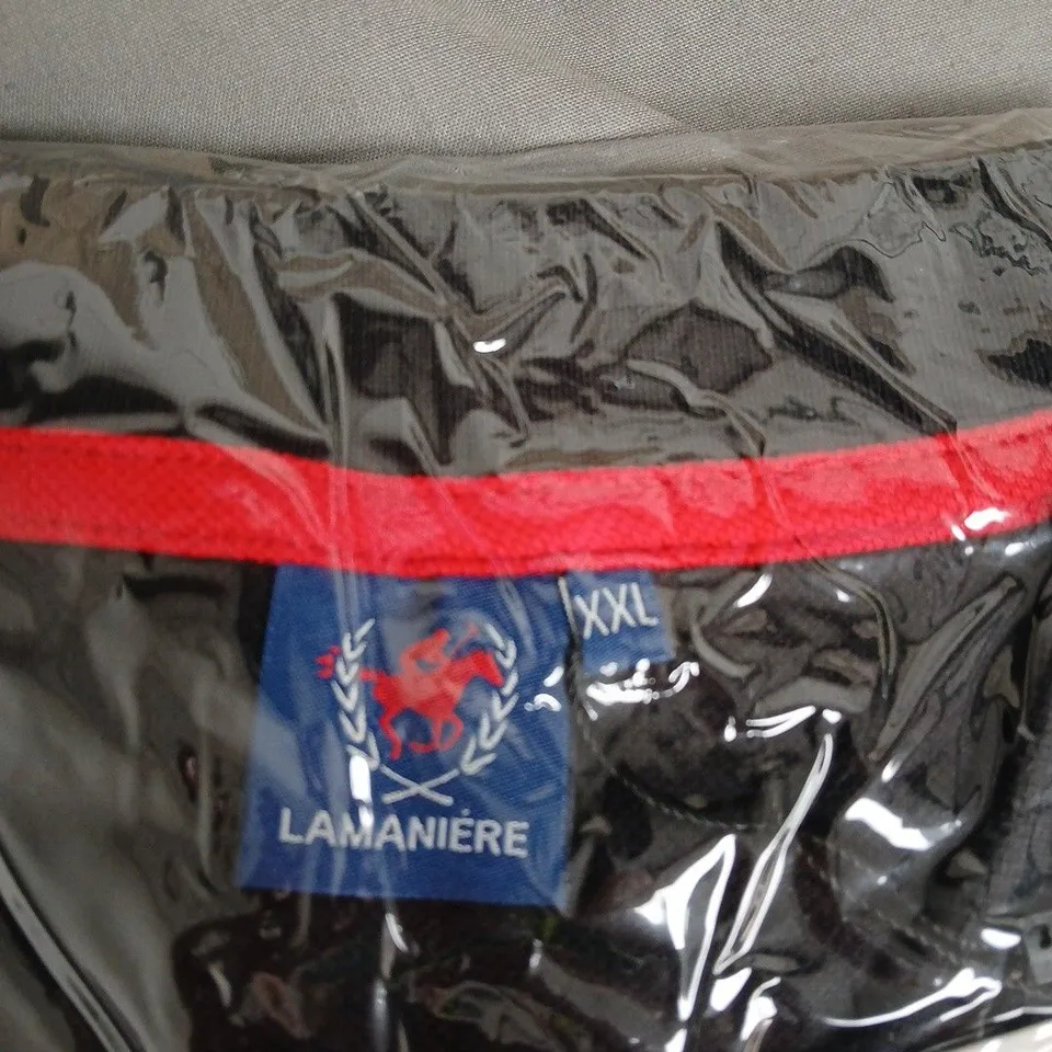 LAMANIERE BLACK POLO SHIRT WITH WHITE PIPING, SIZE XXL