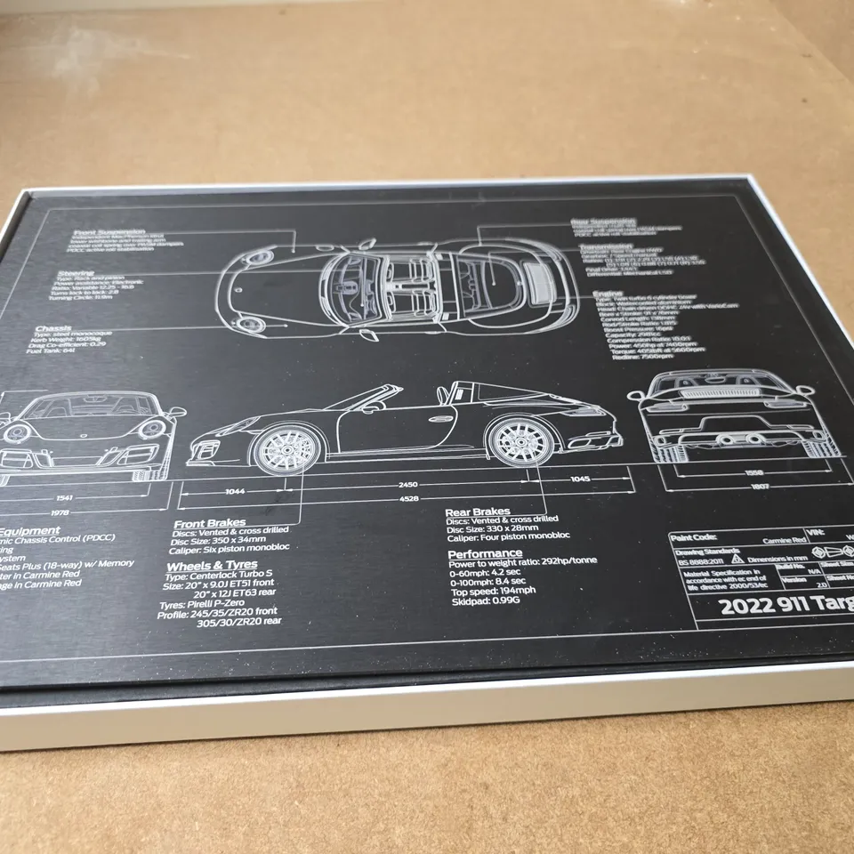 PORSCHE 911 TARGA 4 GTS BLUEPRINT POSTER – FRAMED 