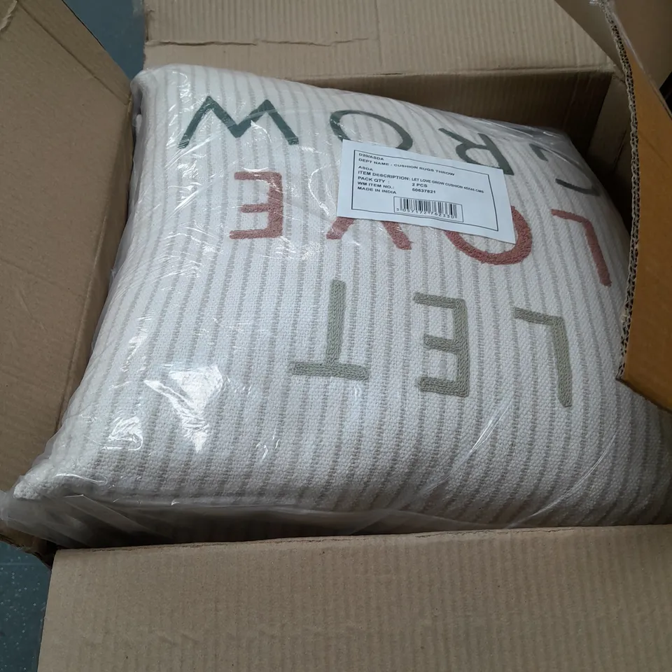 APPROXIMATELY 12 DEEP FILLED LET LOVE GROW CUSHIONS