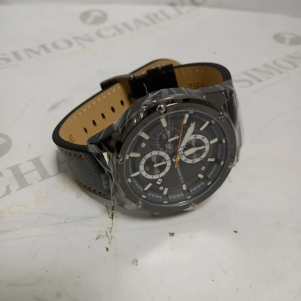 MEN’S ZIHLMANN & CO CHRONOGRAPH WATCH – MODEL ZC60 - BLACK DIAL WITH SUB DIALS – 3ATM WATER RESISTANT – GENUINE LEATHER STRAP 