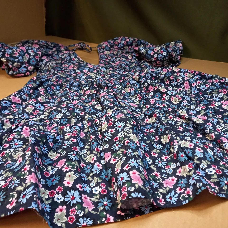 NOBODY'S CHILD BLUE/FLORAL PRINT TEA DRESS - SIZE 6