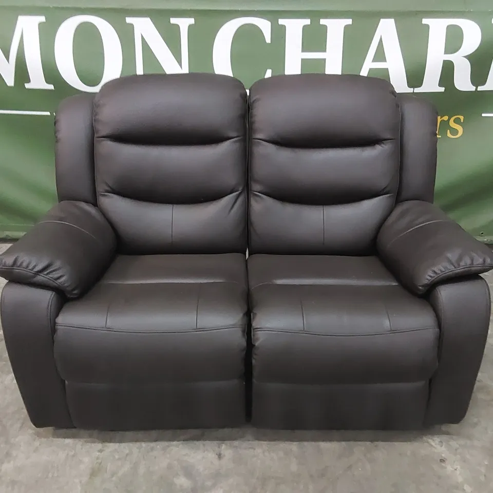 DESIGNER 2 SEATER FAUX LEATHER MANUAL RECLINER SOFA - CHOCOLATE