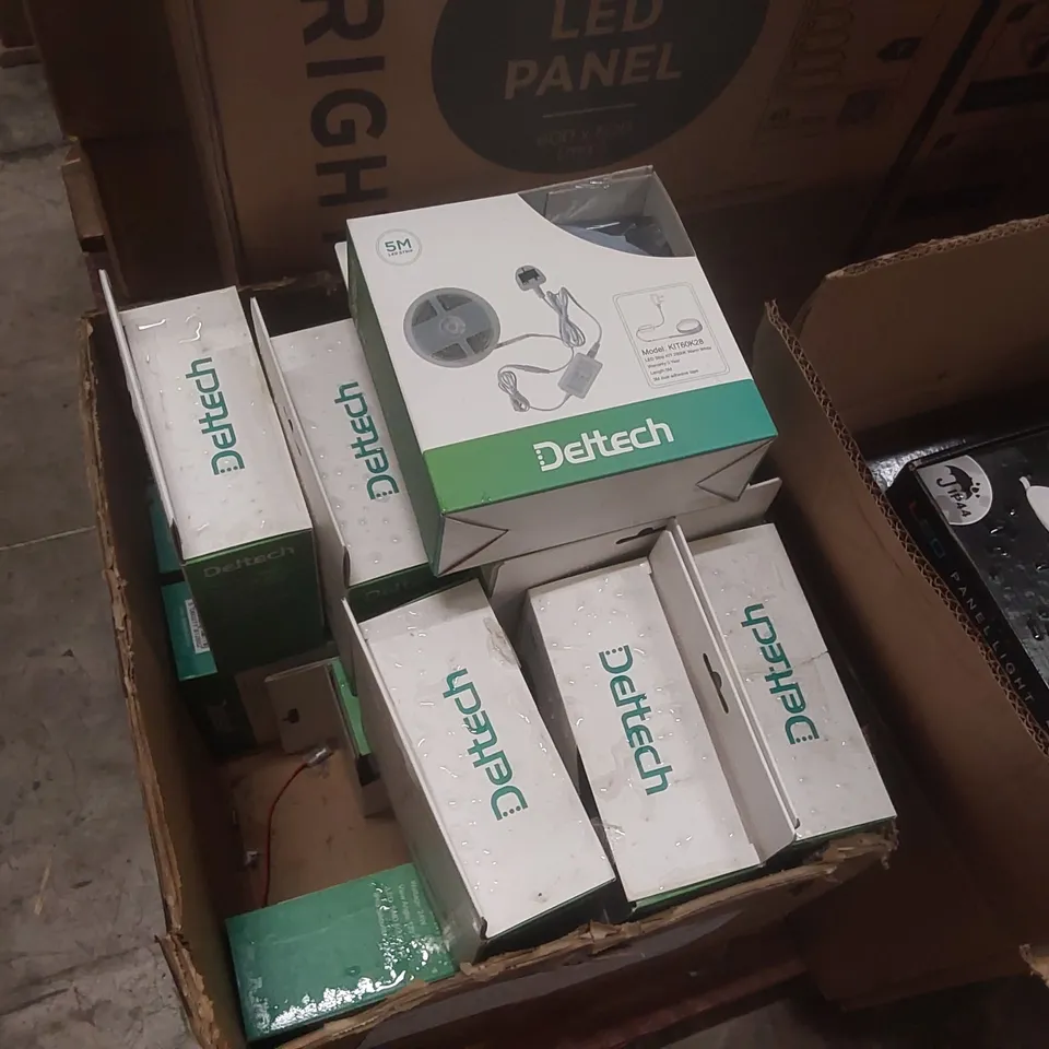 PALLET CONTAINING A VERY LARGE QUANTITY OF ASSORTED LIGHTING PRODUCTS TO INCLUDE: 18W LED RECESSED CIRCULAR ULTRASLIM DOWNLIGHTS, LED PANEL LIGHTS, LED EMERGENCY MODULES ECT