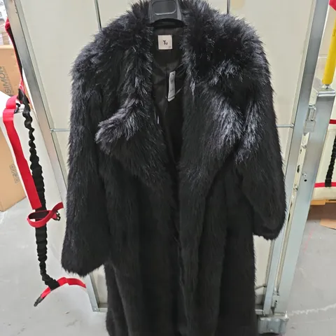 TU BLACK FAUX FUR COAT – UK XL 