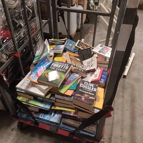 CAGE OF ASSORTED BOOKS AND MAGAZINES TO INCLUDE NOVELS, CHILDRENS BOOKS AND ETC