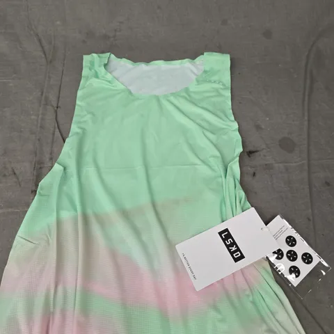 LSKD RACE DAY PERFORMANCE TANK β DASH GREEN-PINK, SIZE M