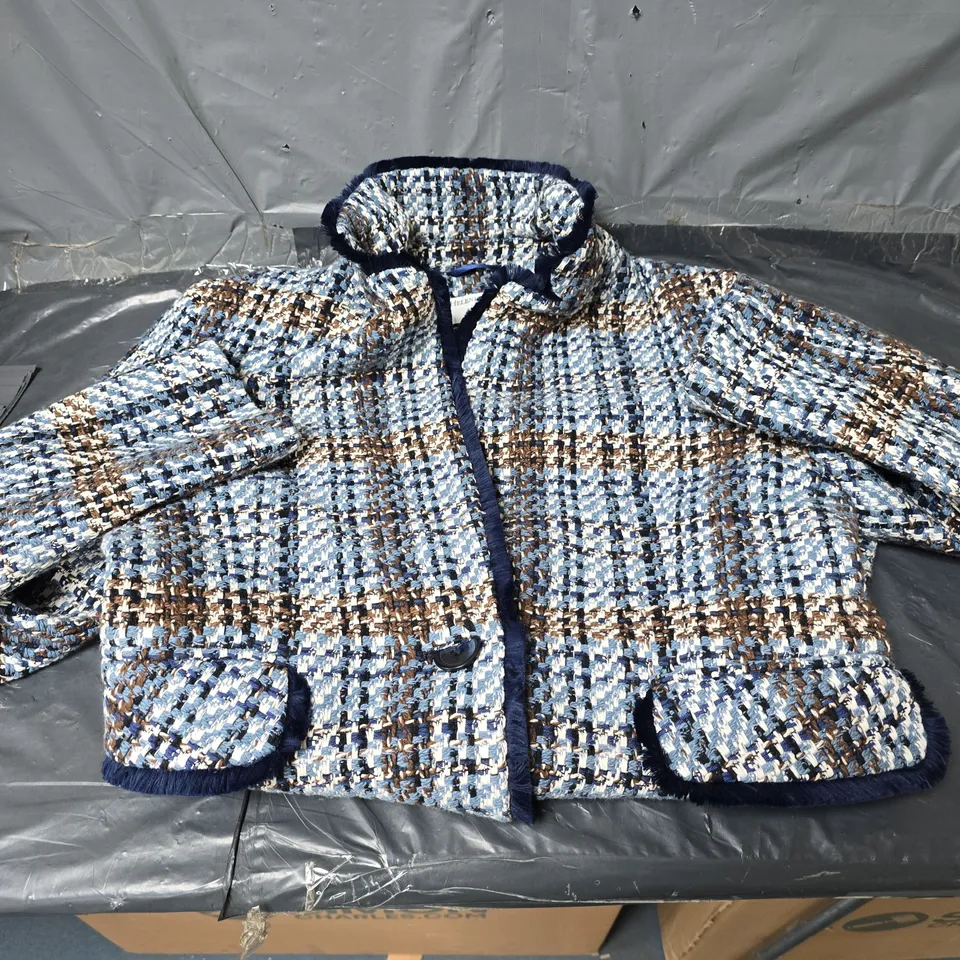HELENE BERMAN SIZE 10 BLUE CROSSHATCH BLAZER 