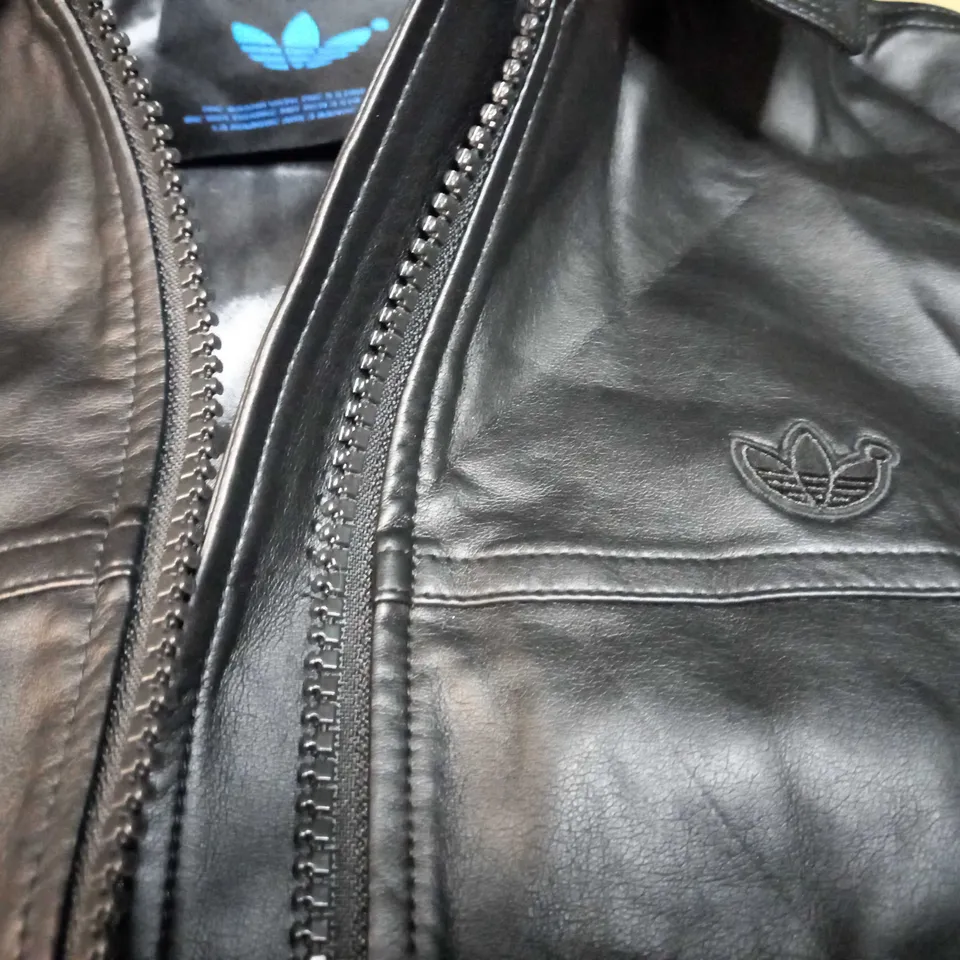 ADIDAS BLACK FAUX LEATHER JACKET - SIZE 10