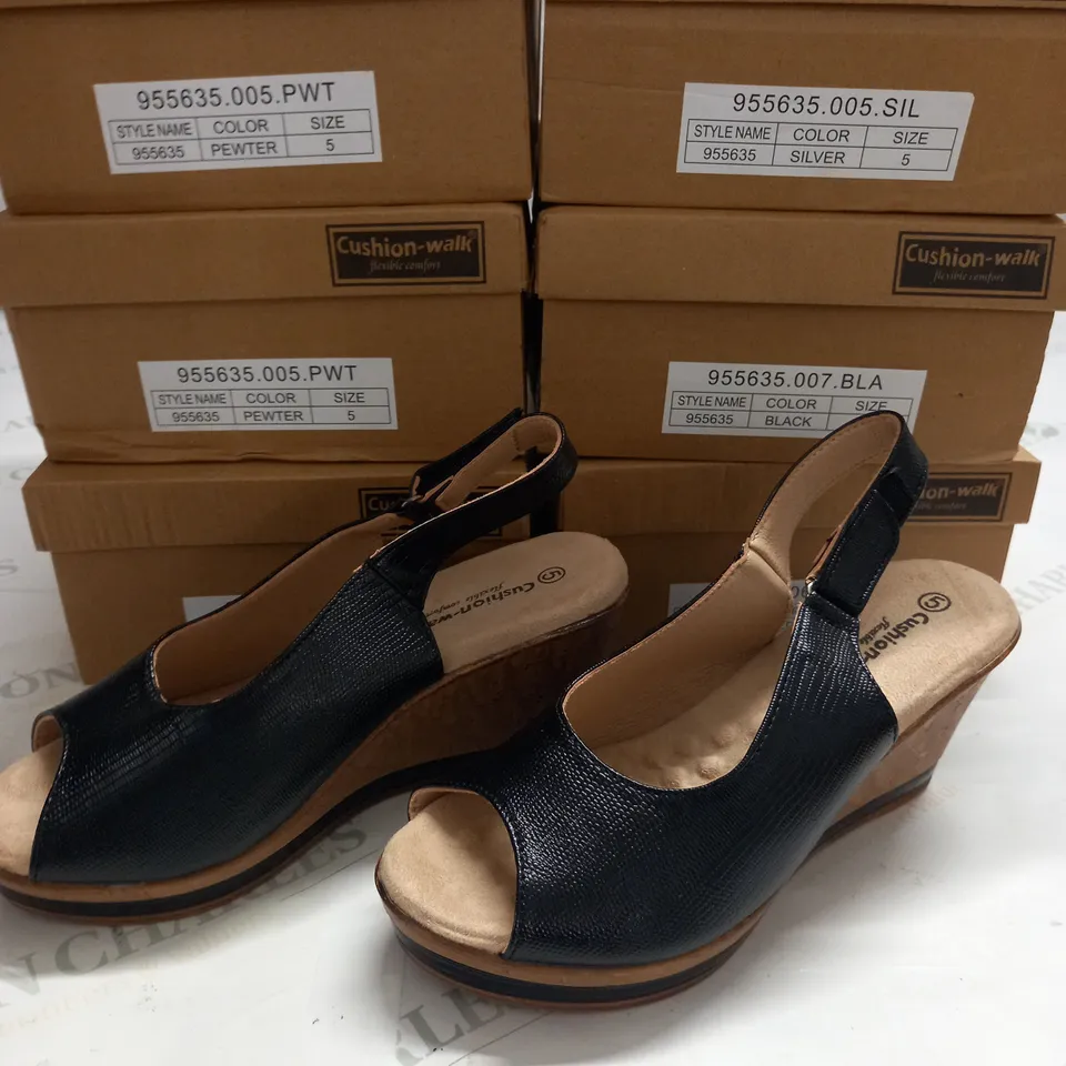 LOT OF 7 BOXED PAIRS OF CUSHION WALK WEDGE HEEL SHOES - VARIOUS SIZES AND COLOURS