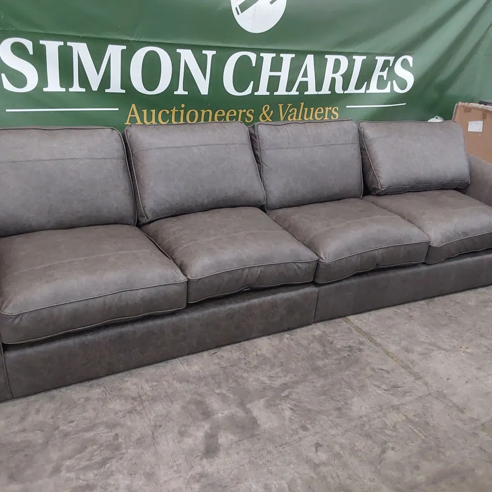 DESIGNER LARGE SIX SEATER SOFA GREY LEATHER