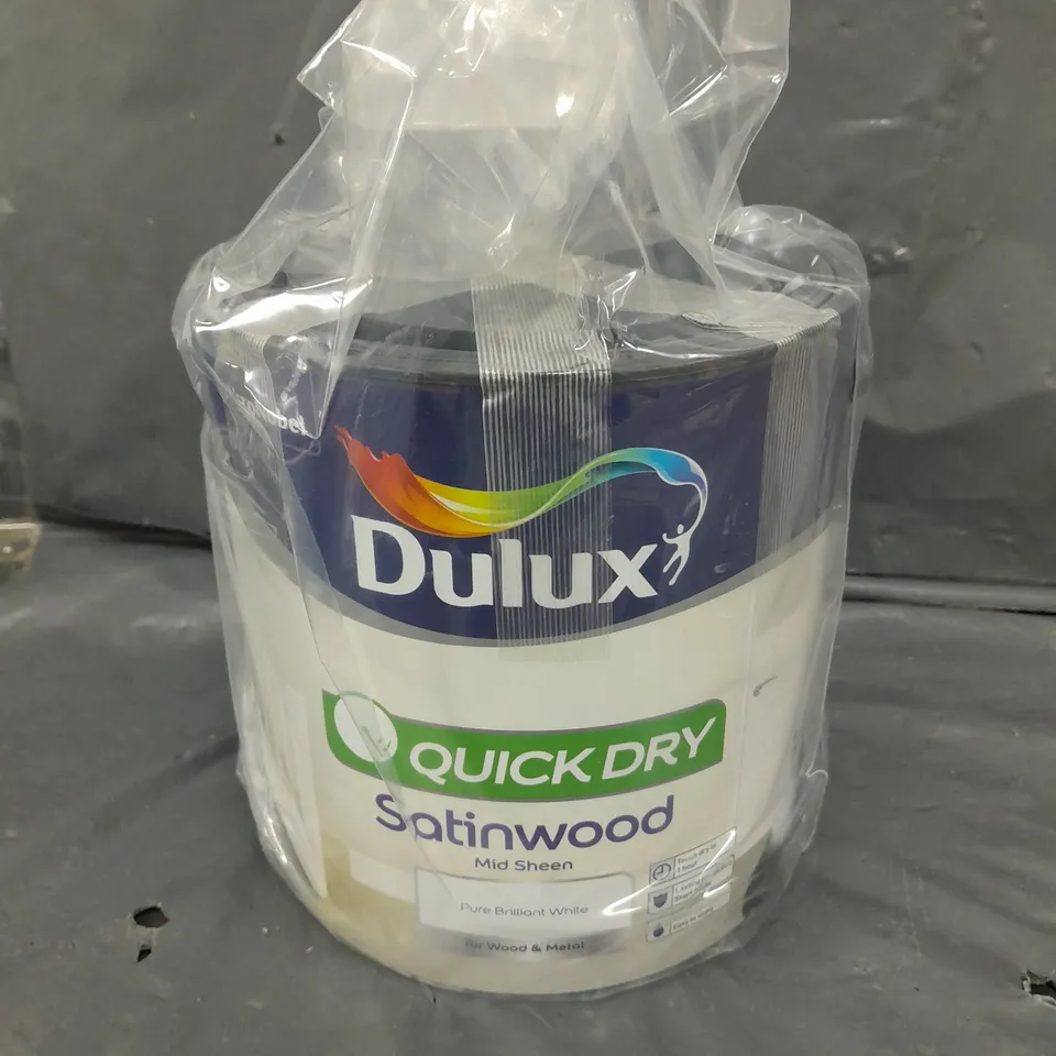 SEALED DULUX QUICK DRY SATINWOOD MID SHEEN PAINT - 2.5L - PURE BRILLIANT WHITE 