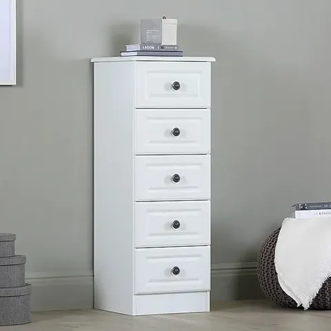PEMBROKE WHITE NARROW 5 DRAWER CHEST OF DRAWERS