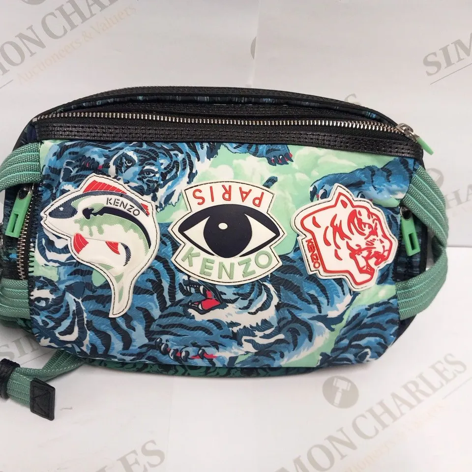 KENZO PARIS GREEN BLUE TIGER NYLON LEATHER CROSSBODY BUMBAG