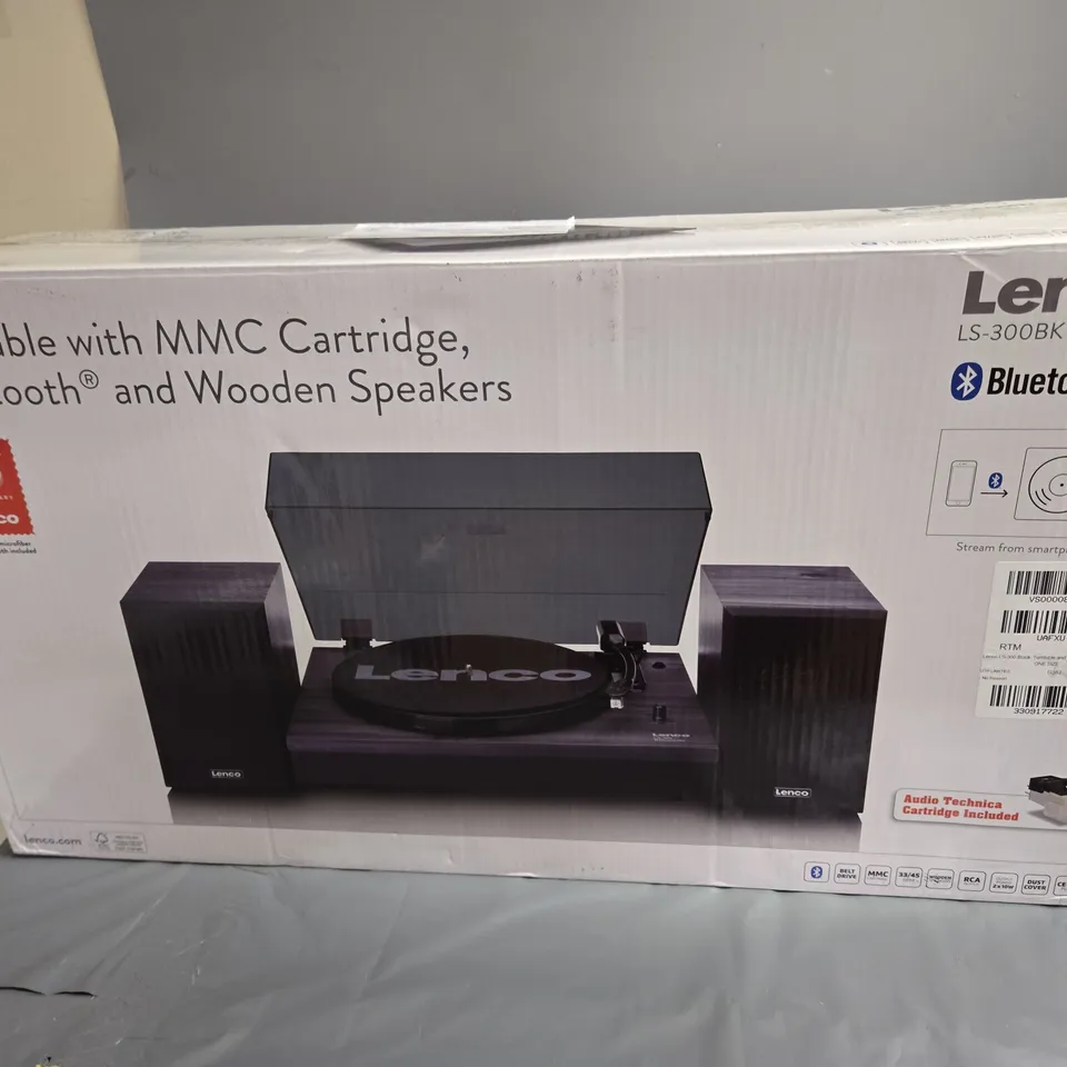 LENCO LS-300BK TURNTABLE WITH MMC CARTRIDGE, BLUETOOTH AND WOODEN SPEAKERS