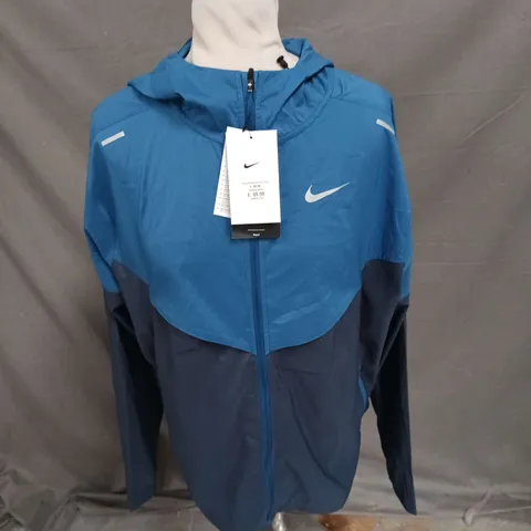 NIKE RUNNING ZIP THROUGH HOODED JACKET IN BLUE MULTI SIZE S