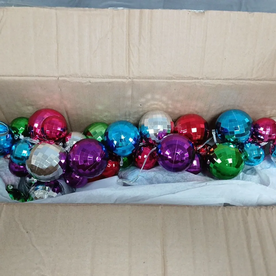 BRIGHT COLOURED PRE- LIT BAUBLE CHRISTMAS GARLAND - 6FT