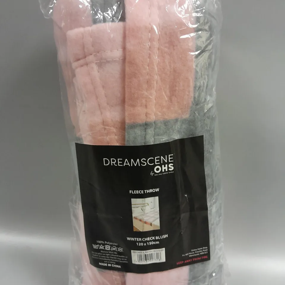 DREAMSCENE BY OHS FLEECE THROW WINTER CHECK BLUSH (120x150cm)