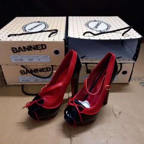 LOT OF 4 BOXED PAIRS OF BANNED HEELED SHOES - VARIOUS SIZES