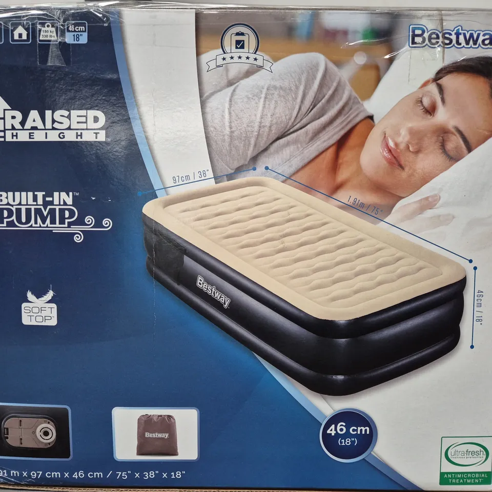 BOXED BESTWAY TWIN AIR MATTRESS W. BUILT-IN PUMP