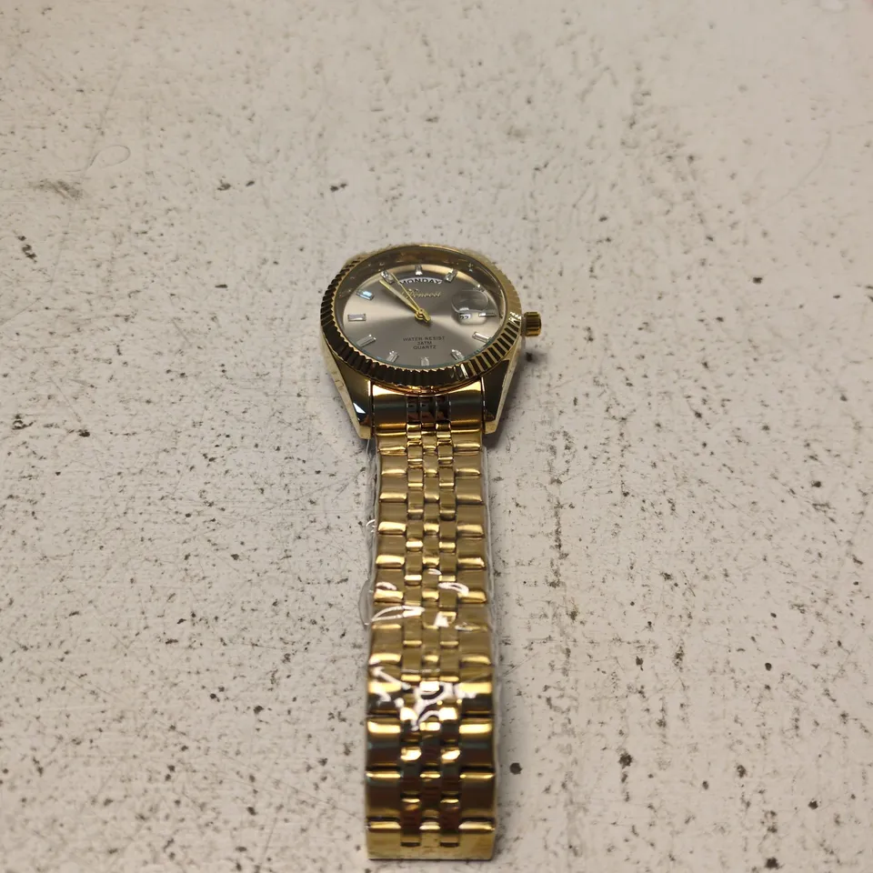 DENVOSI GOLD-TONE WRISTWATCH WITH DAY-DATE DISPLAY AND LINK BRACELET