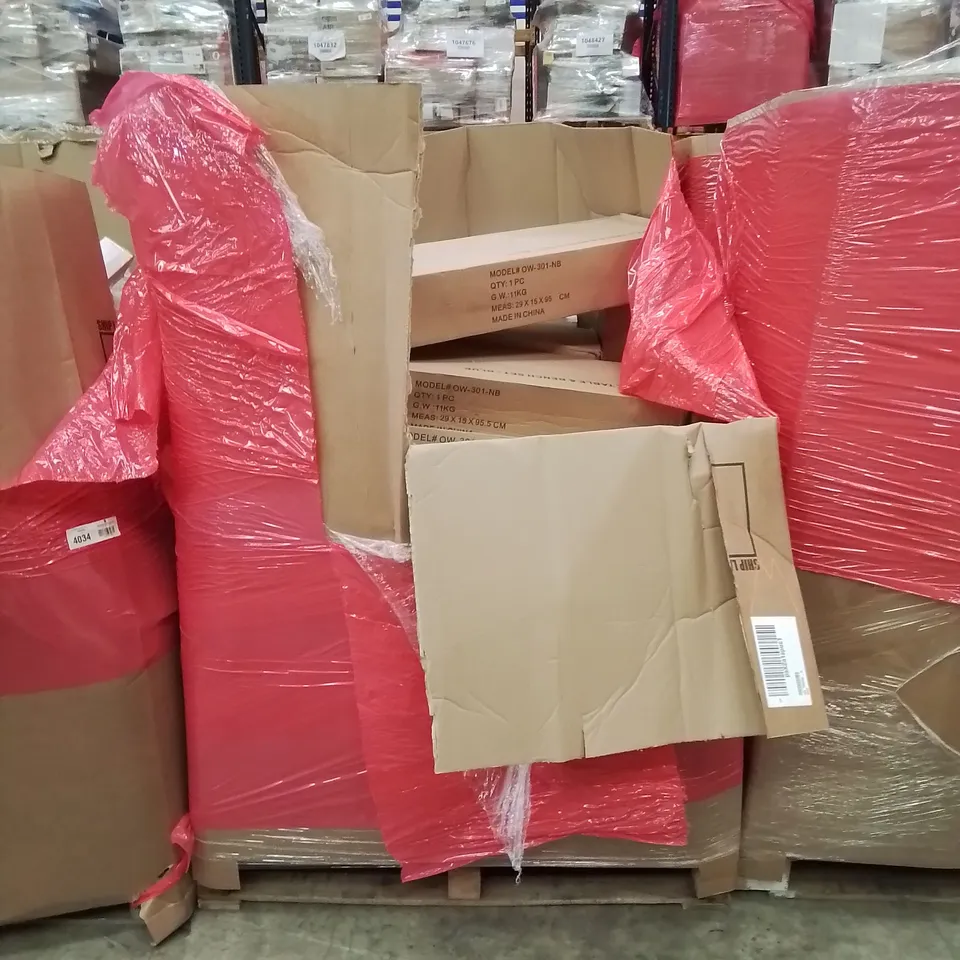 PALLET OF ASSORTED HOUSEHOLD GOODS AND PRODUCTS TO INCLUDE; PRIMARILY BOXED ROLL TABLE & BENCH SETS, OTHER HOUSEHOLD GOODS ETC