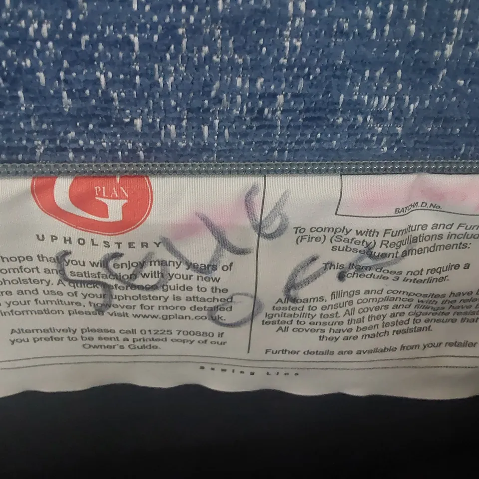 QUALITY BRITISH DESIGNER G PLAN POWER RECLINING TWO SEATER SOFA BLUE FABRIC