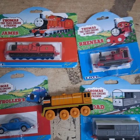 FIVE ASSORTED THOMAS THE TANK ENGINE AND FRIENDS FIGURES TO INCLUDE; FAT CONTROLLERS CAR, JAMES, RHENEAS AND TOAD