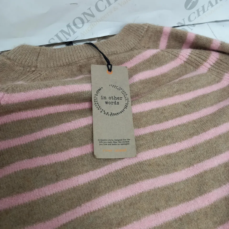 BEIGE AND PINK RIVER ISLAND WOOLLY JUMPER - SIZE LARGE 