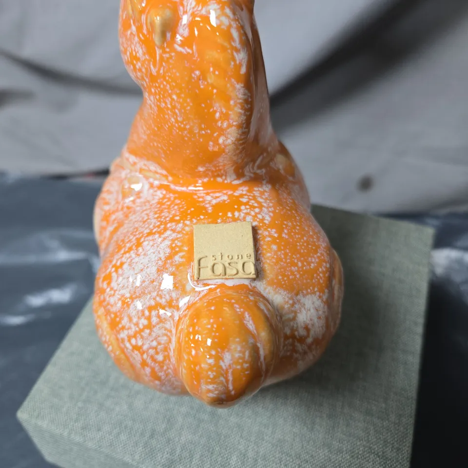 ORANGE GLAZED CERAMIC ANIMAL FIGURINE – DECORATIVE SCULPTURE "STONE FASA" IN BOX