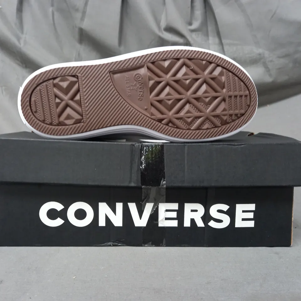 BOXED PAIR OF CONVERSE SHOES IN WHITE/PURPLE UK SIZE 3