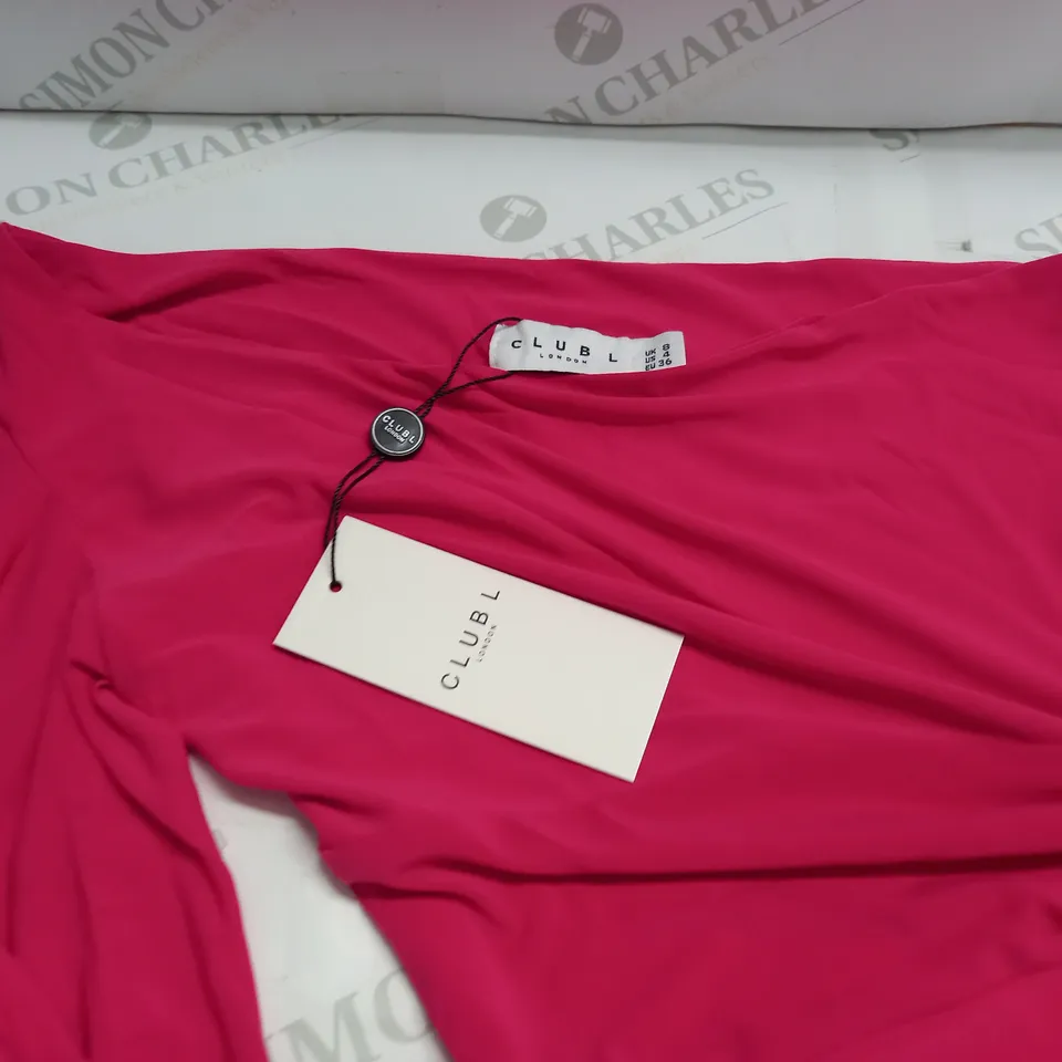 CLUB OF LONDON HOT PINK ONE SHOULDER TWIST DESIGN MAXI DRESS - UK 8