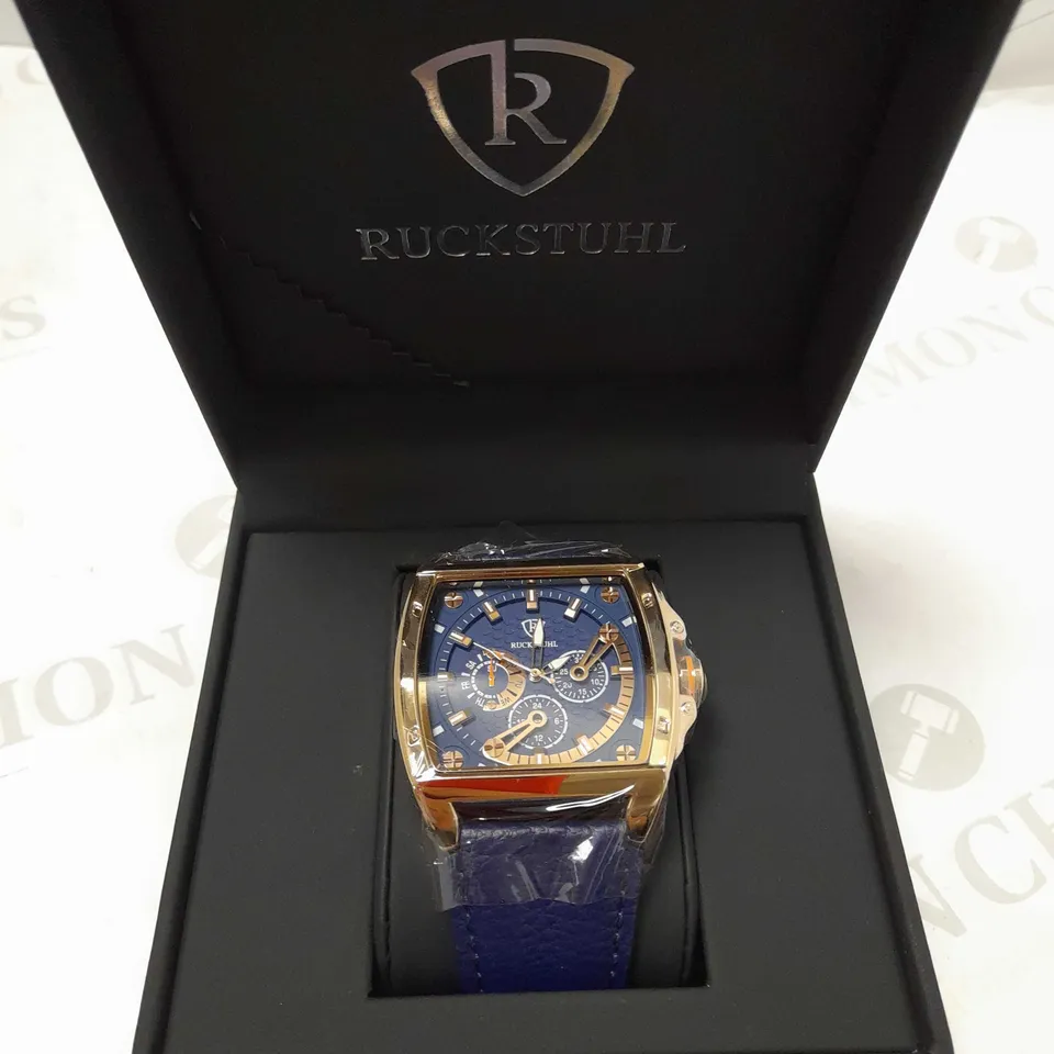 RUCKSTUHL TRIPLE DIAL BLUE LEATHER STRAP WRISTWATCH